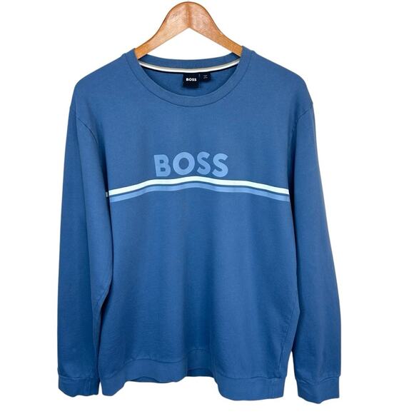 HUGO BOSS  Men's Blue Logo Panel Graphic Crew Pullover Sweatshirt Size XXL - Picture 1 of 13